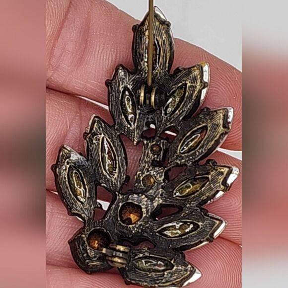 Antiqued Amber AB Rhinestone brooch - Picture 10 of 14